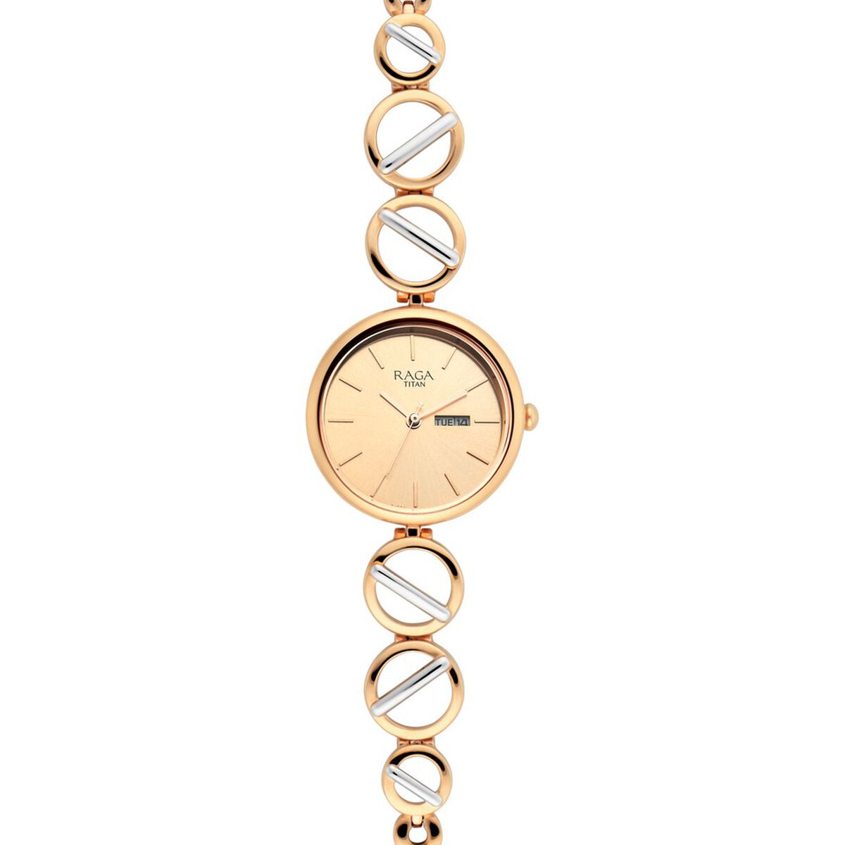 Titan Raga Viva Quartz Analog with Day and Date Rose Gold Dial Two Toned Metal Strap Watch For Women 3