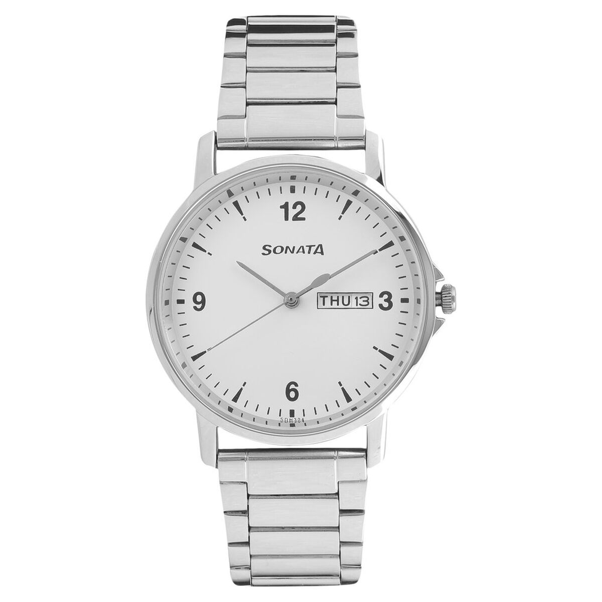 Sonata Quartz Analog with Day and Date White Dial Stainless Steel Strap Watch for Men 1