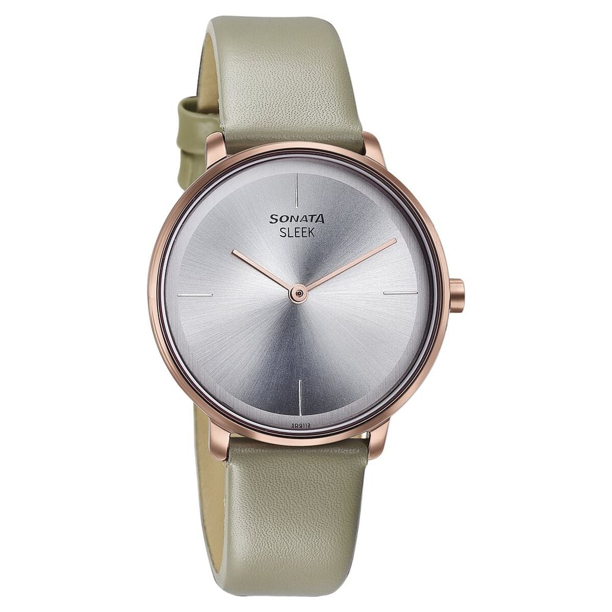 Sonata Sleek Quartz Analog Silver Dial Grey Leather Strap Watch for Women 2