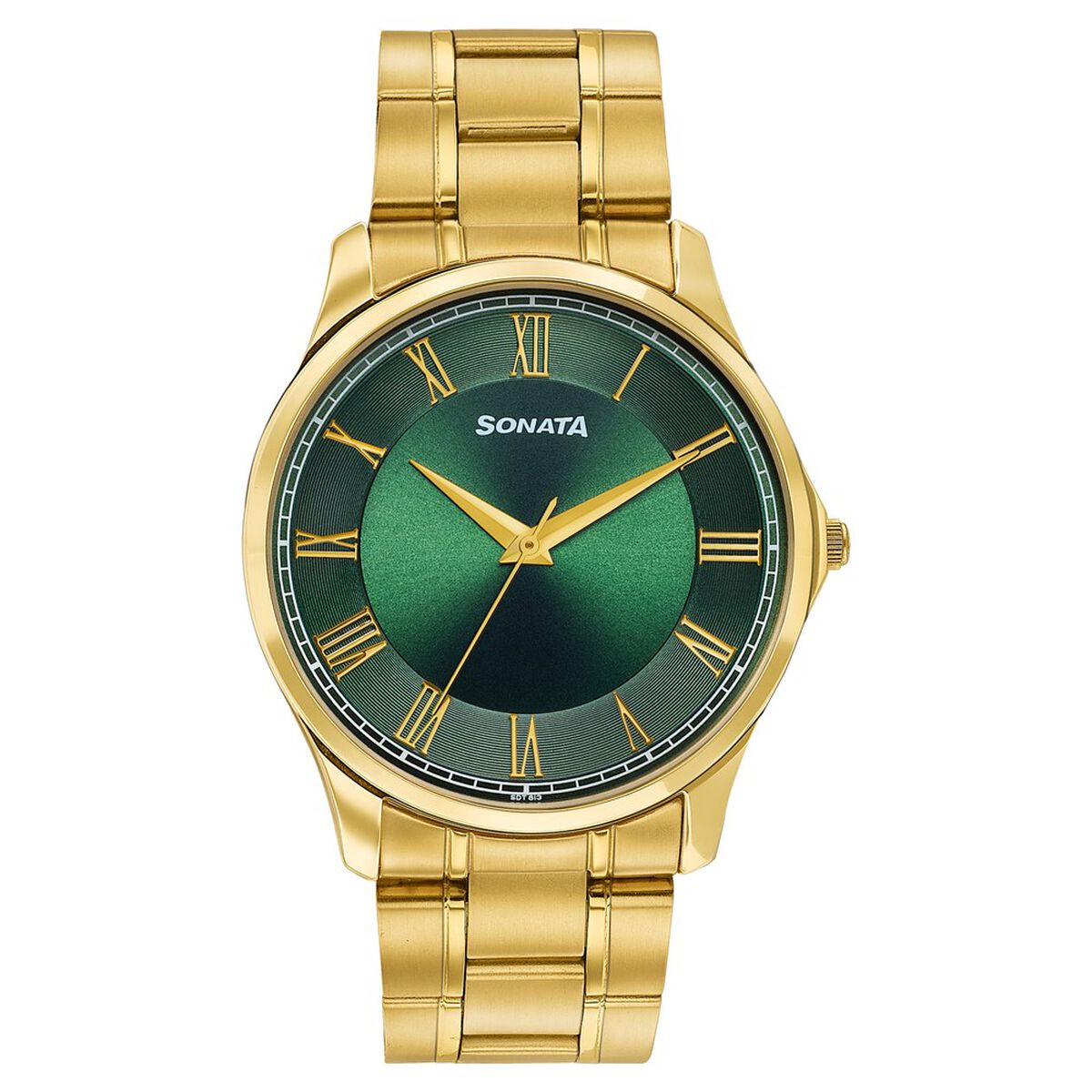 Sonata Traditional Essentials Green Dial Gold-Tone Stainless Steel Strap Watch 1