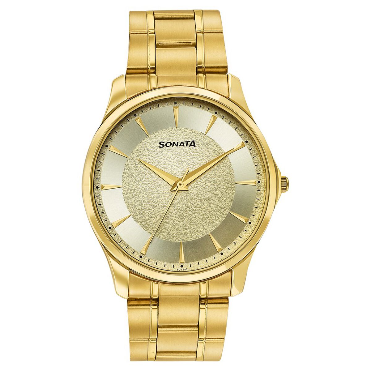 Sonata Traditional Essentials Gold Dial Gold-Tone Stainless Steel Strap Watch 1
