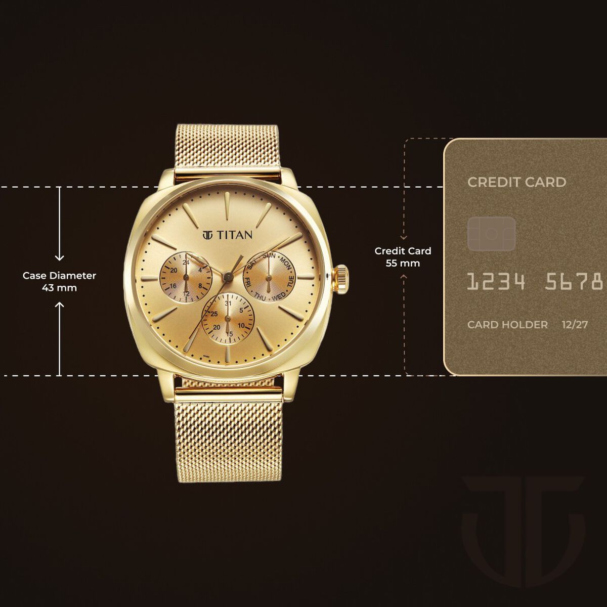 Titan Classique Suave Quartz Yellow Dial Golden Stainless Steel Mesh Strap Watch for Men 3