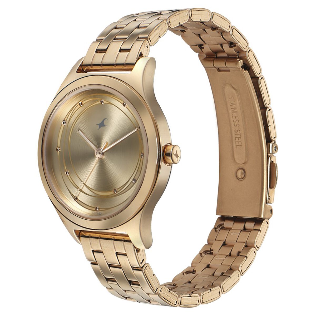 Fastrack Style Up Golden Dial Stainless Steel Strap Watch for Girls 3