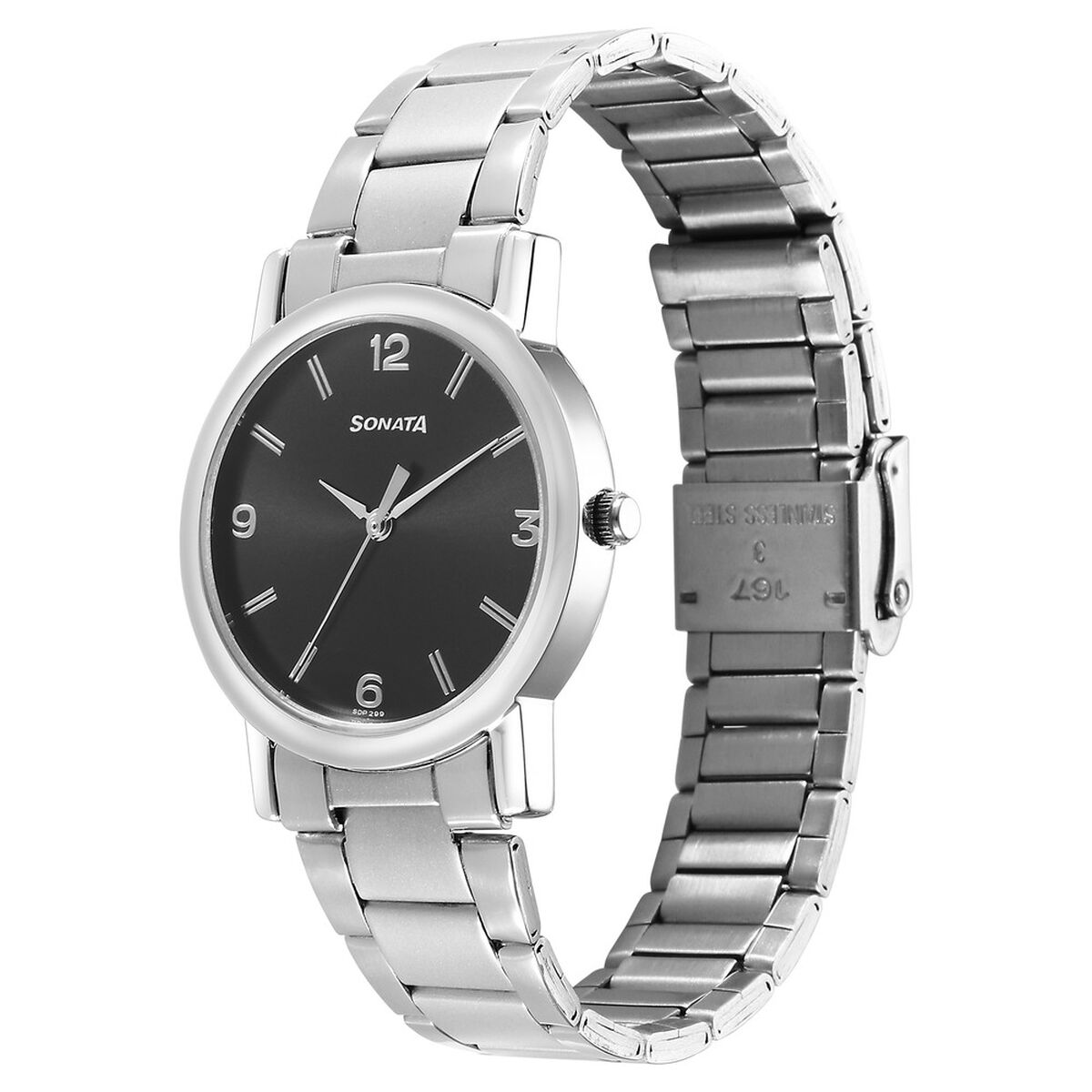 Sonata Classic Quartz Analog Black Dial Silver Stainless Steel Strap Watch for Men 2