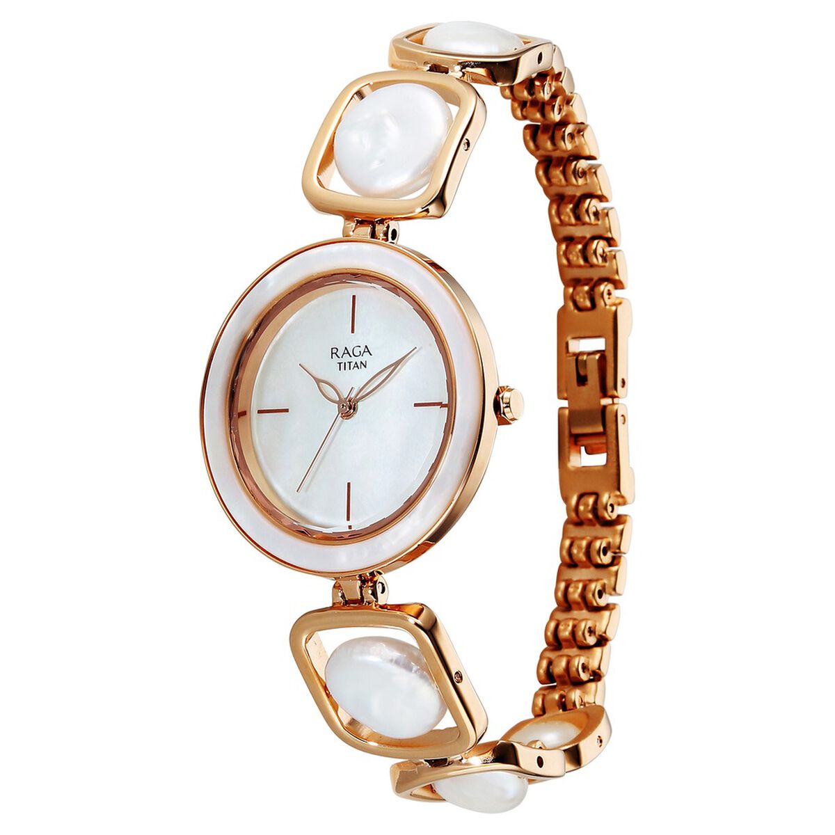 Titan Raga Power Pearls Quartz Analog Mother of Pearl Dial Rose Gold Metal Strap Watch For Women 3