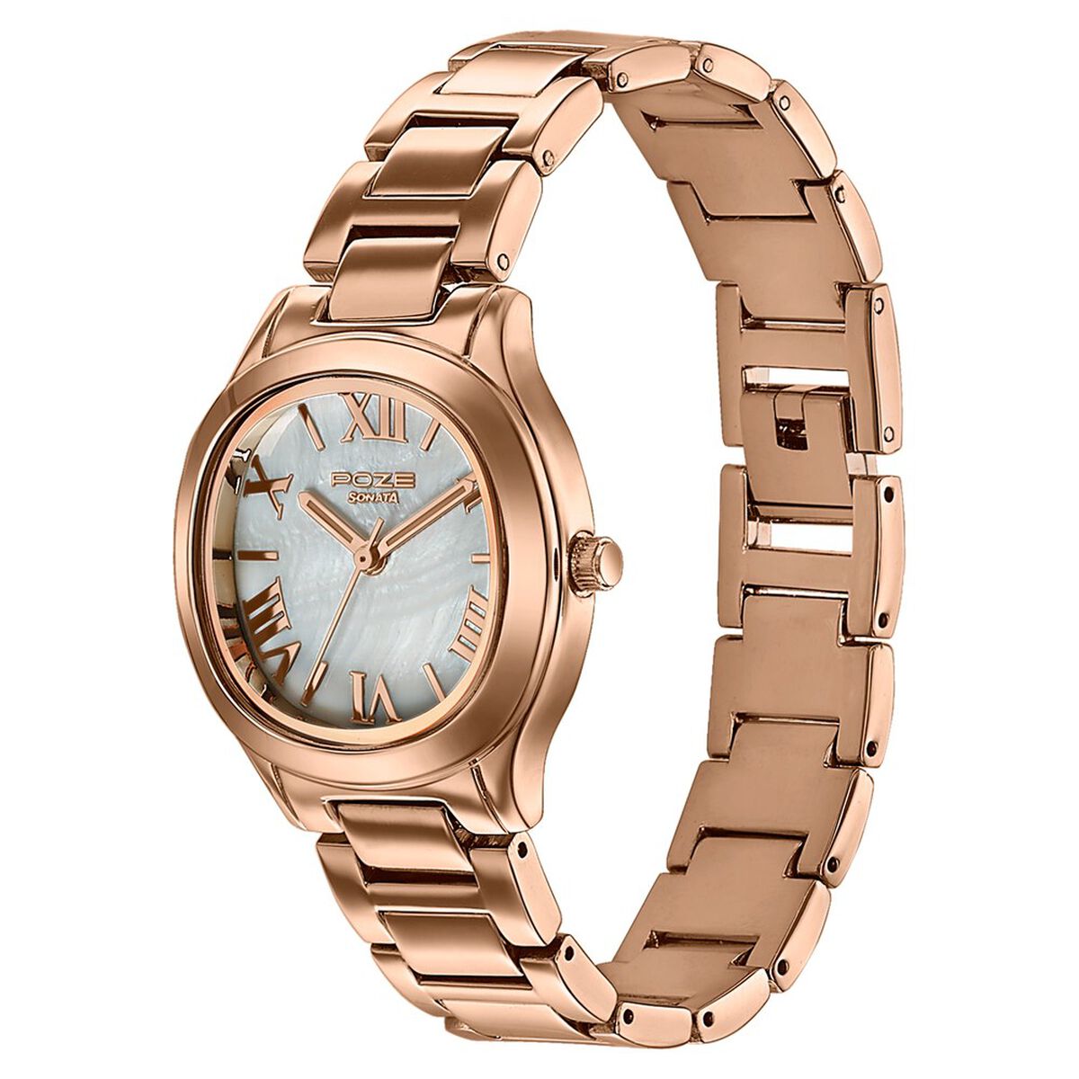 Poze By Sonata Quartz Analog White Mother of Pearl Dial Rose Gold Metal Strap Watch For Women 5
