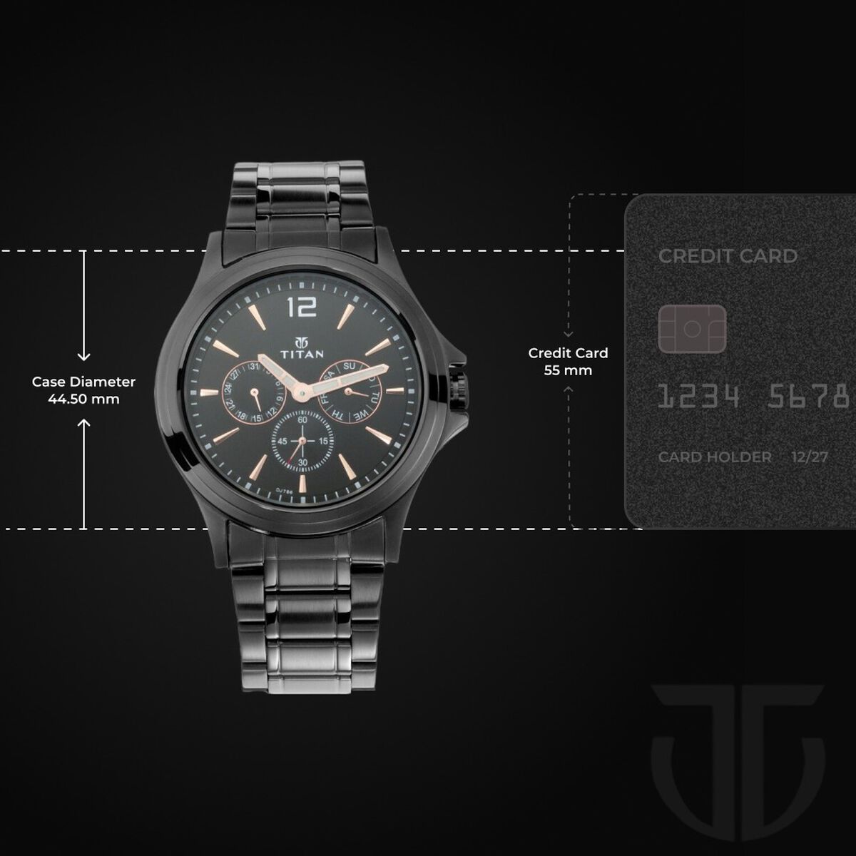 Titan Quartz Multifunction Black Dial Stainless Steel Strap Watch for Men 3