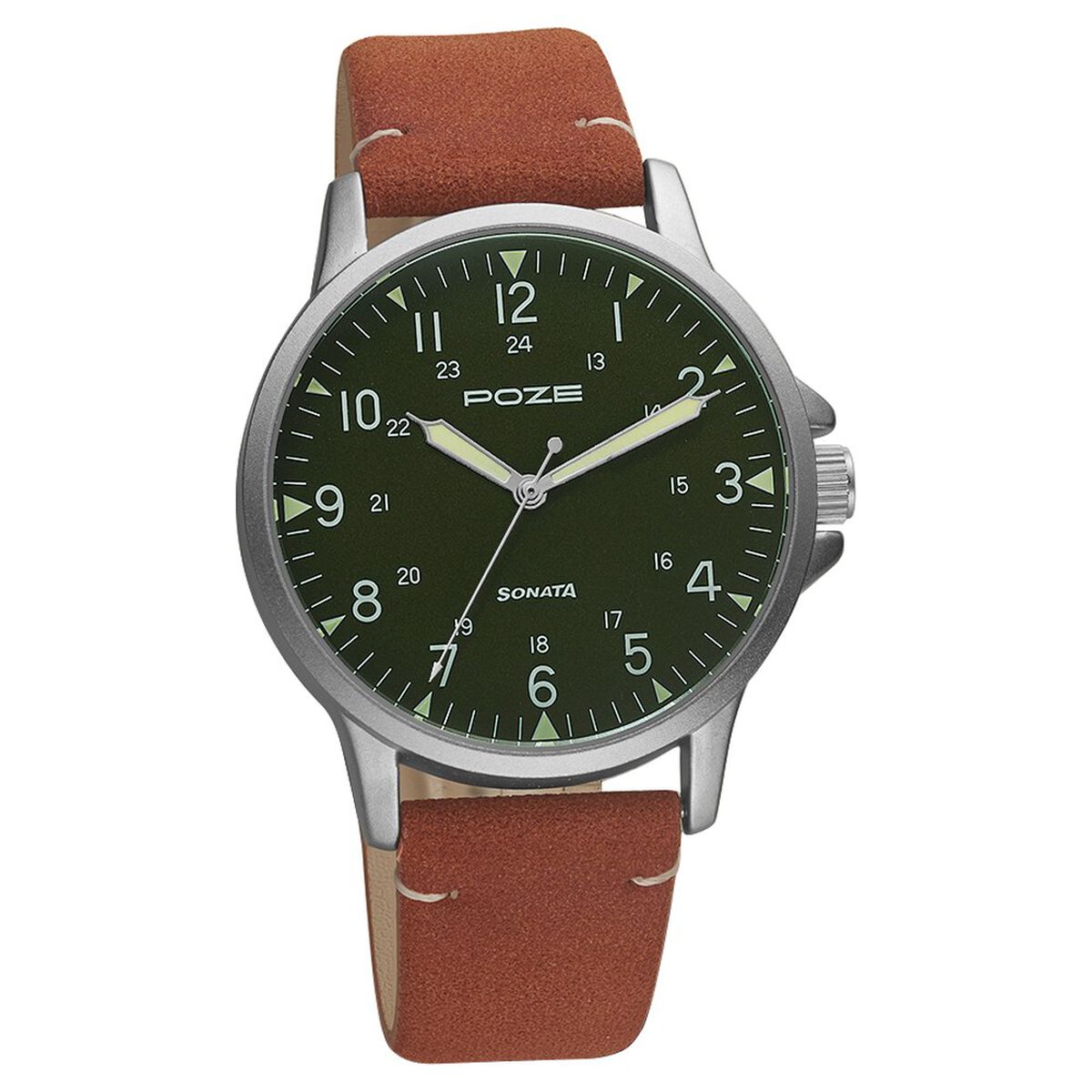 Poze by Sonata Quartz Analog Green Dial PU Leather Strap Watch for Men 2