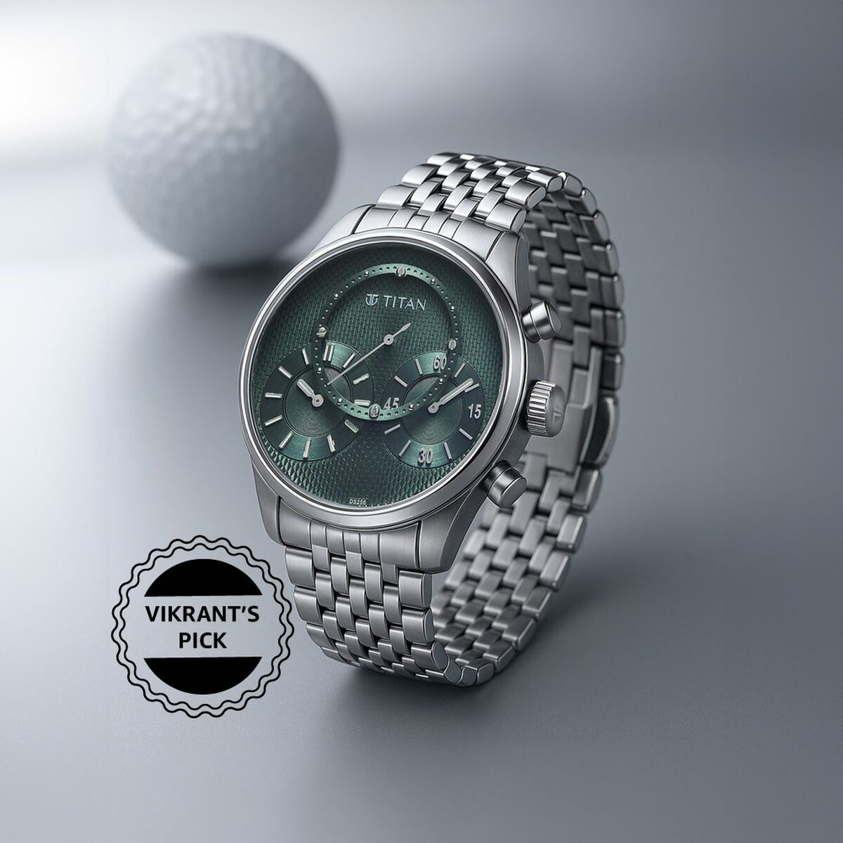 Titan Micromotors Analog with Independent Hour, Minute and 2nd Sub-Dial Green Dial Stainless Steel Strap Watch for Men 1