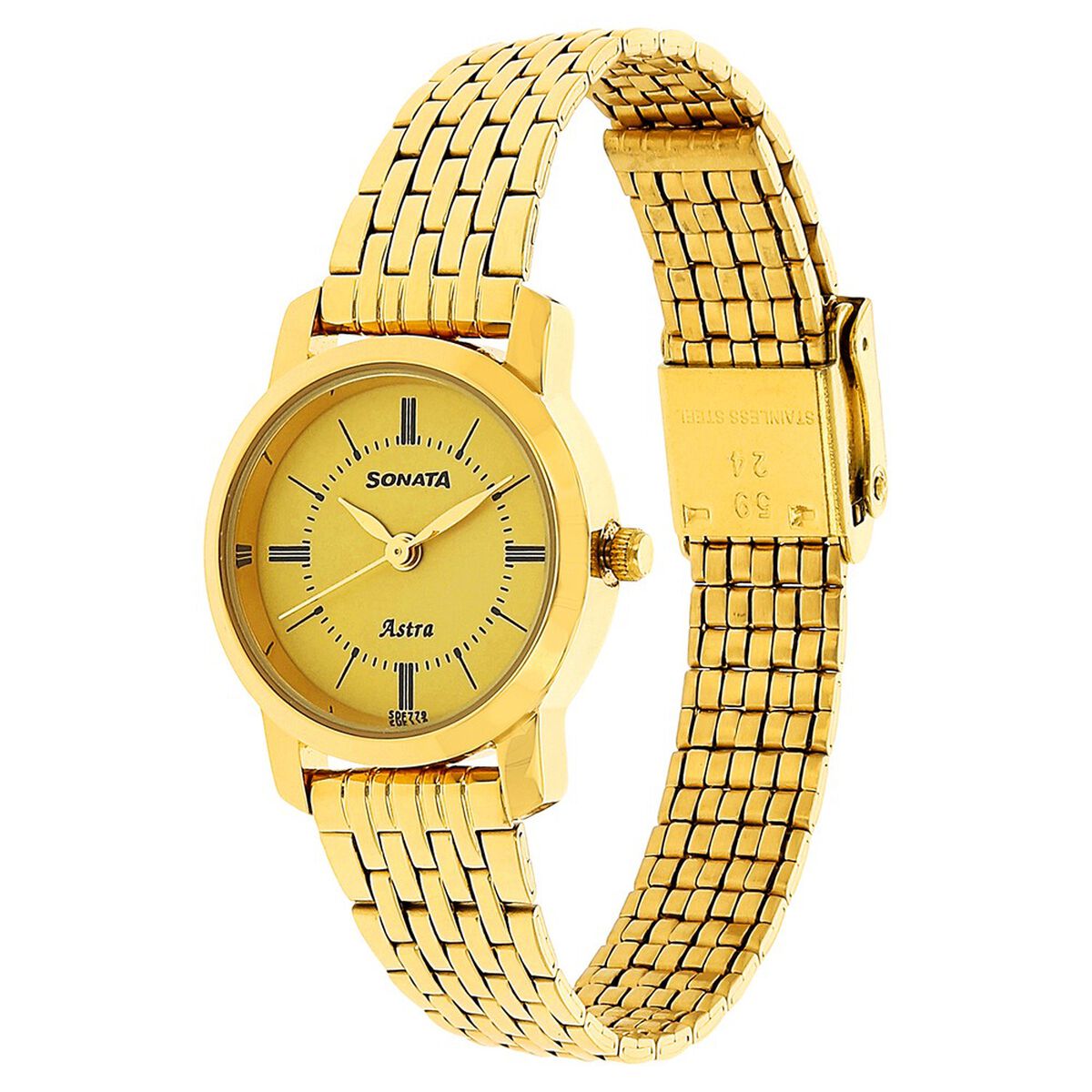 Sonata Quartz Analog Champagne Dial Stainless Steel Strap Watch for Women 2
