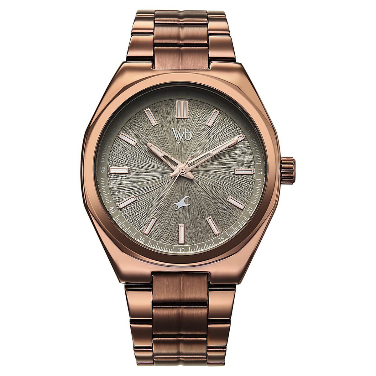 Vyb Aviator By Fastrack Quartz Analog Beige Dial Brown Stainless Steel Strap Watch For Guys 1