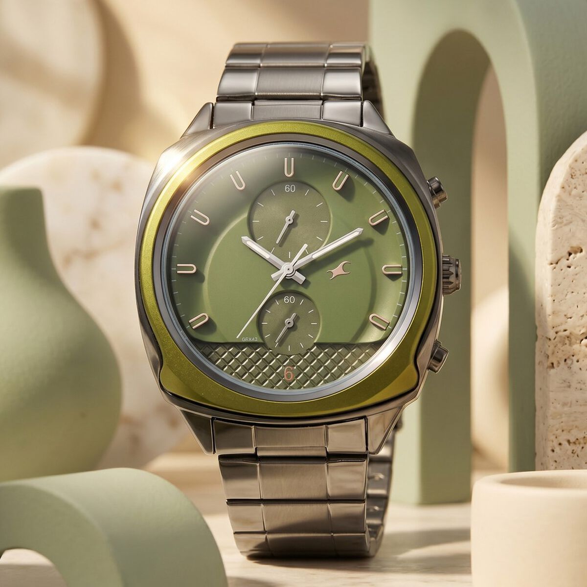 Fastrack Gelato Gunmetal chronograph watch with Pista green dial for Guys 1