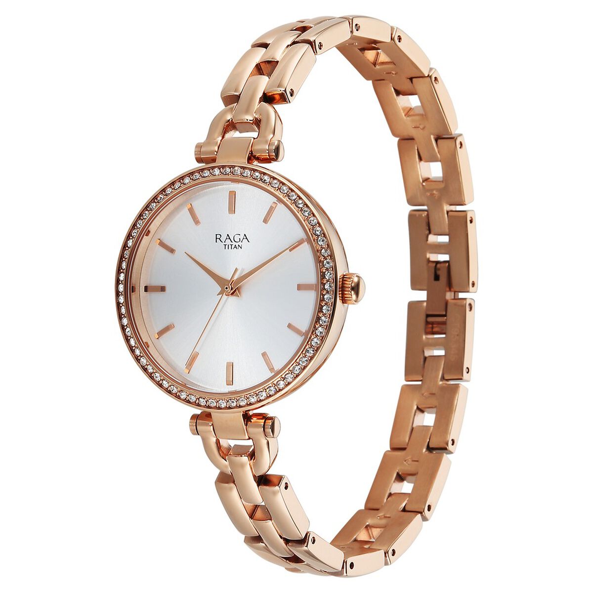Titan Raga Showstopper Quartz Analog Silver Dial Rose Gold Metal Strap Watch For Women 3