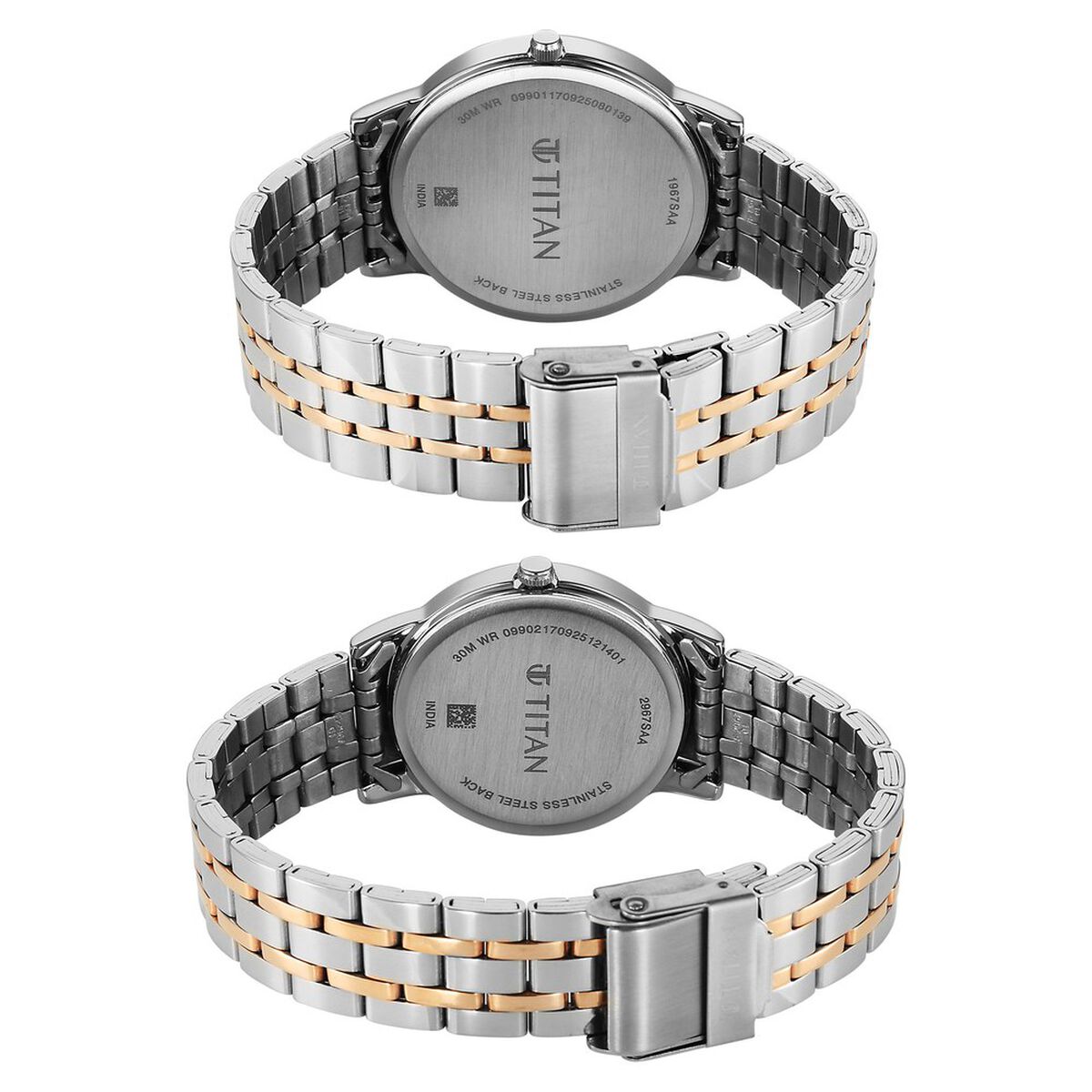 Titan Bandhan Eternal Pair Analog with Date and Black Dial Dual Tone Stainless Steel Strap Watch for Couples 5