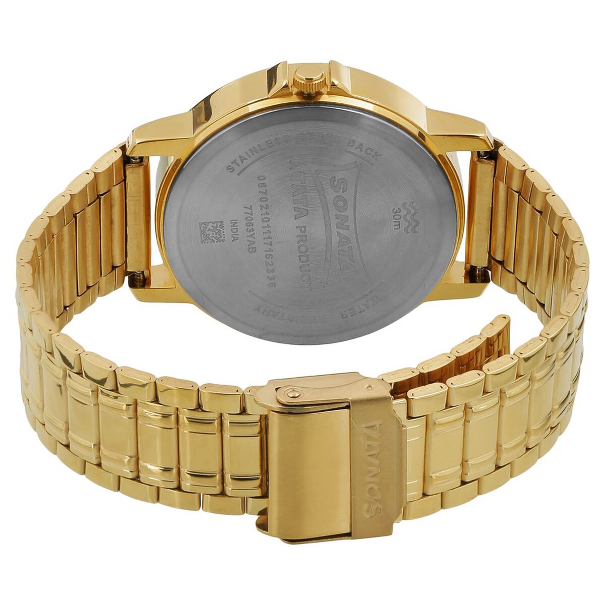 Sonata Quartz Analog with Day and Date Champagne Dial Stainless Steel Strap Watch for Men 4