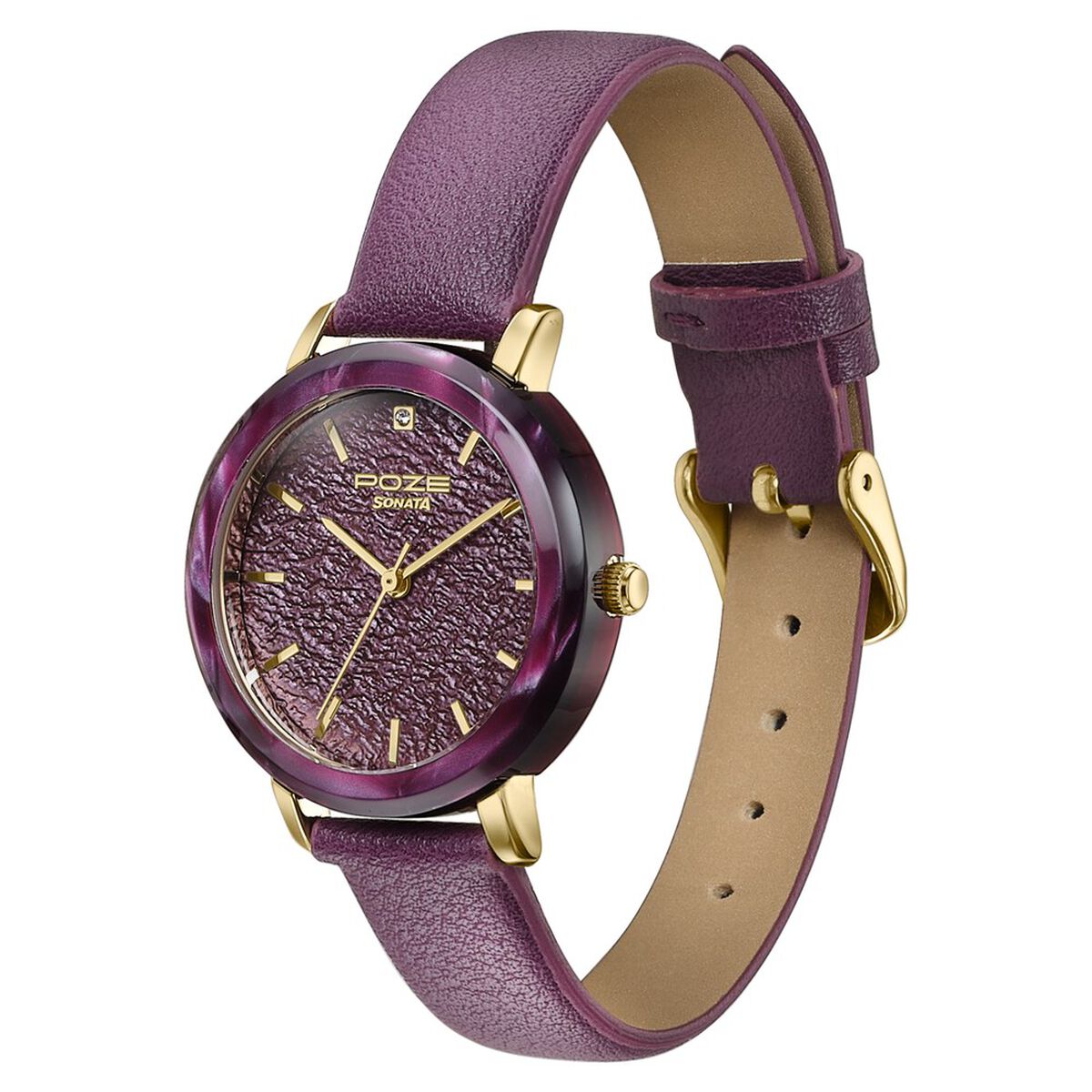 Poze By Sonata Quartz Analog Purple Dial Purple PU Leather Strap Watch For Women 5