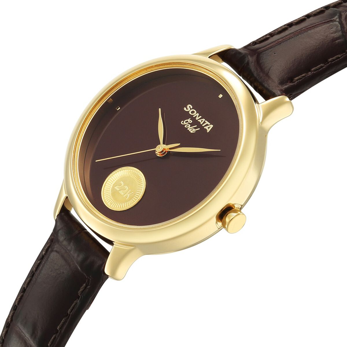 Sonata Gold Quartz Analog Regal Maroon With Gold Coin Dial Brown Leather Strap Watch For Women 5