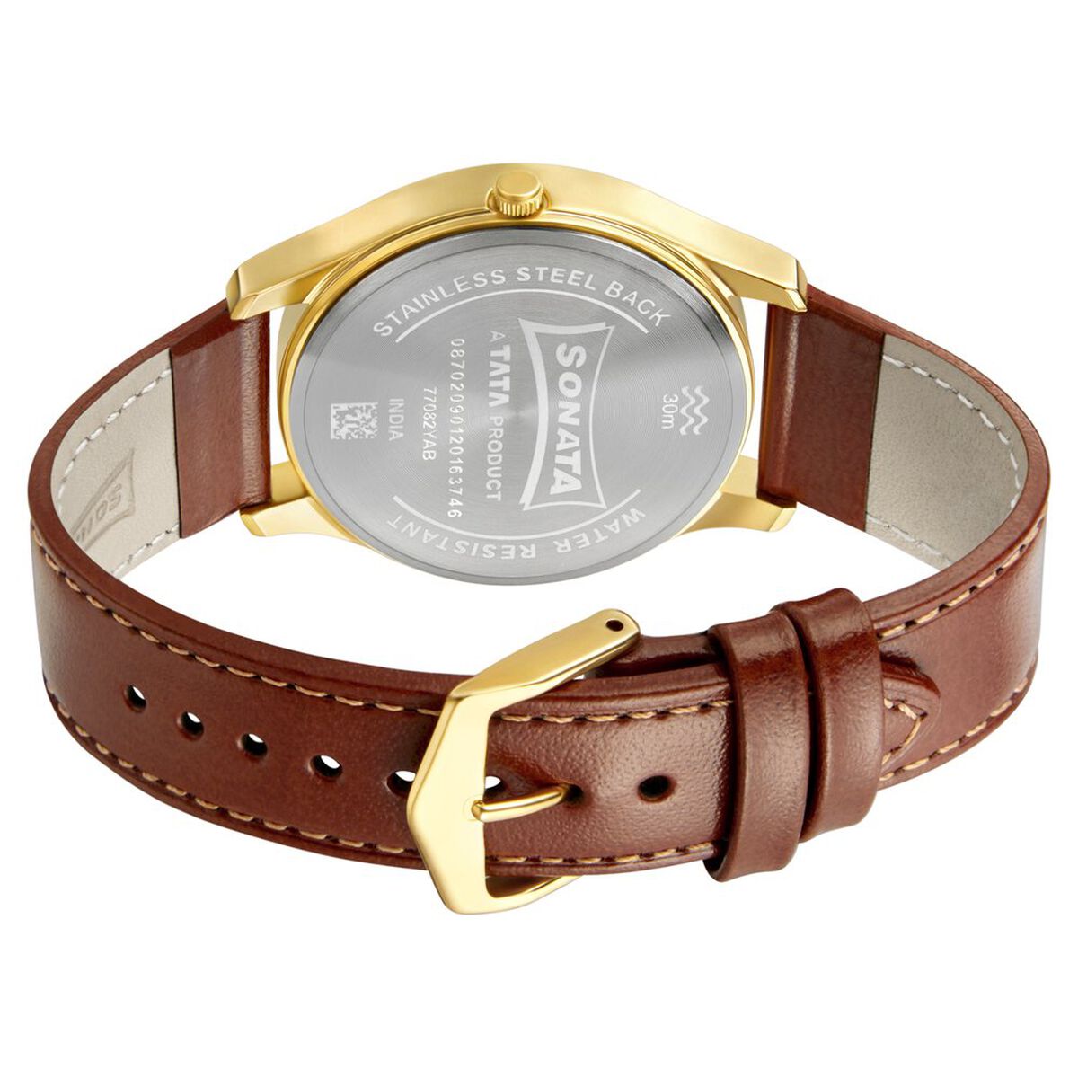 Sonata Quartz Analog with Day and Date Champagne Dial Leather Strap Watch for Men 4