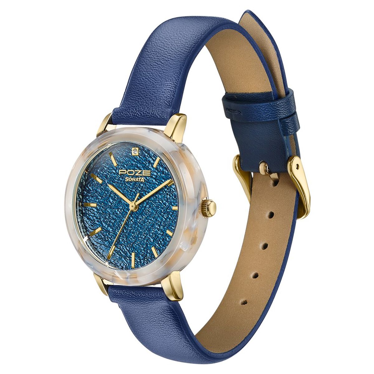 Poze By Sonata Quartz Analog Blue Dial Blue PU Leather Strap Watch For Women 5