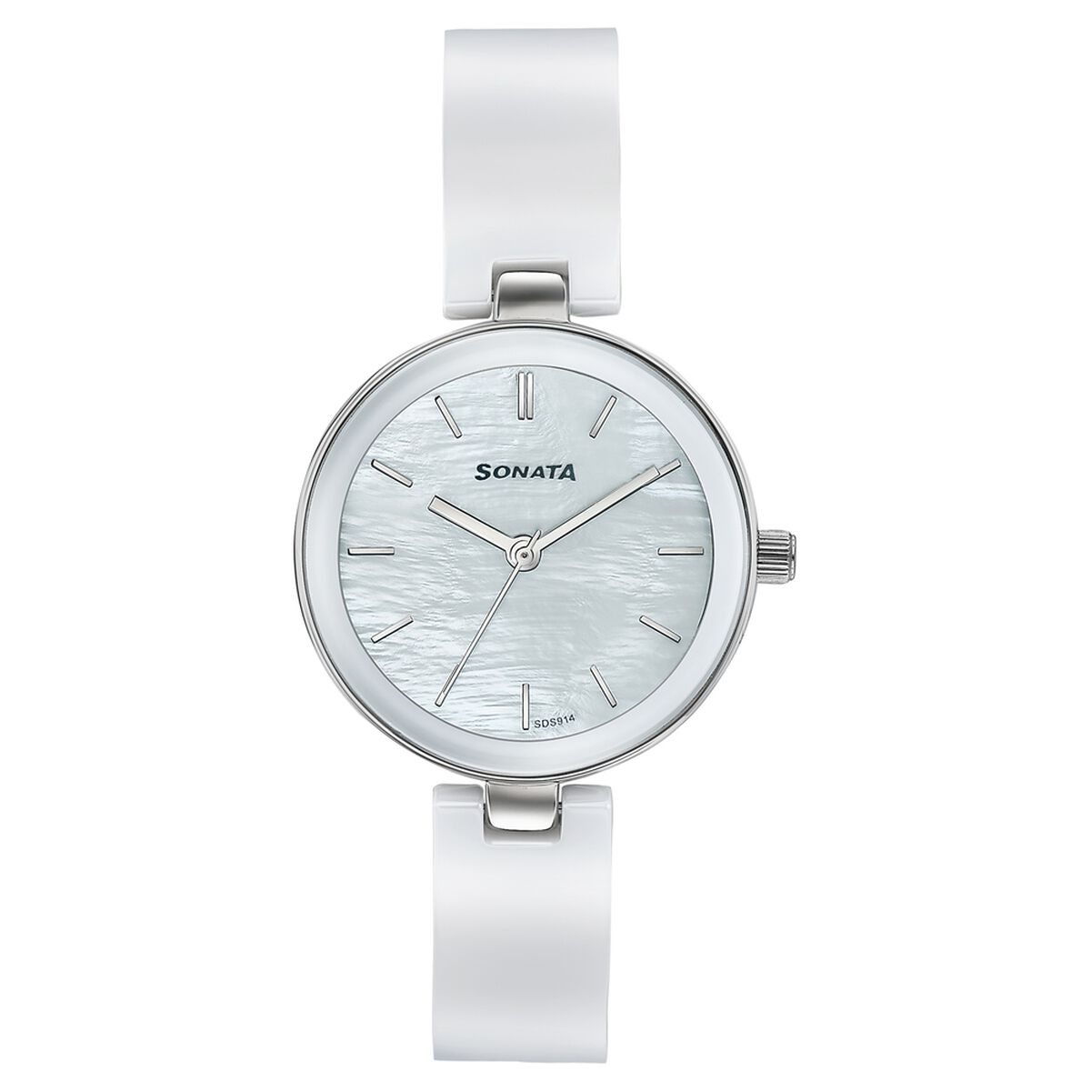 Sonata Festive Quartz Analog White Dial Two Toned Ceramic & Metal Strap Watch For Women 1