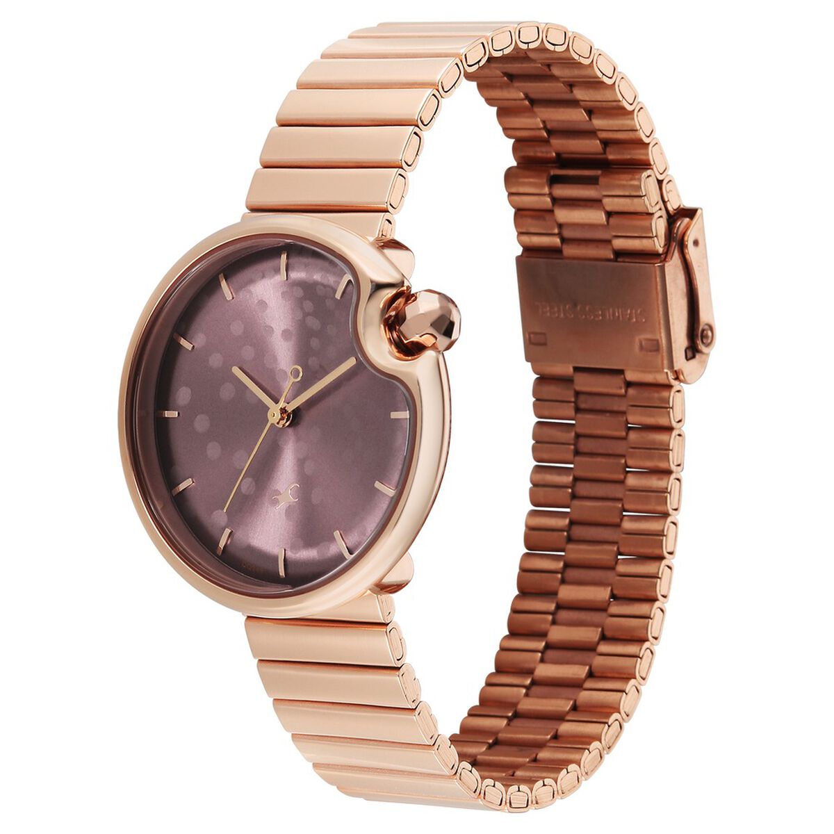 Fastrack Groove Analog with Dusty Purple Dial Rose Gold Metal Strap Watch for Girls 5
