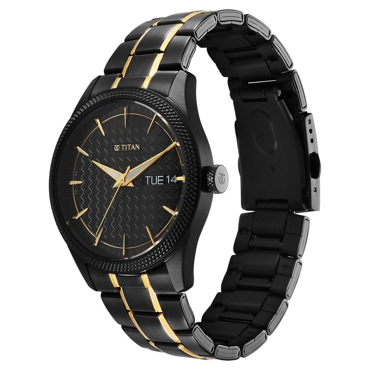 Titan Regalia Opulent Quartz Analog with Day and Date Black Dial Two Toned Stainless Steel Strap Watch for Men 3