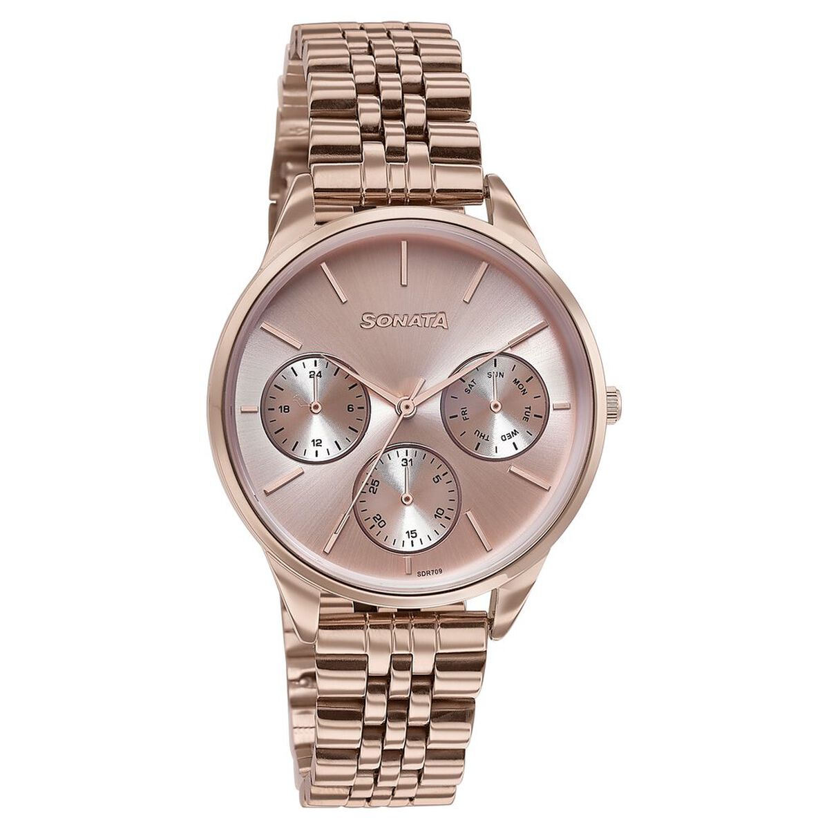 Sonata Wedding Edit Quartz Multifunction Pink Dial Stainless Steel Strap Watch For Women 3