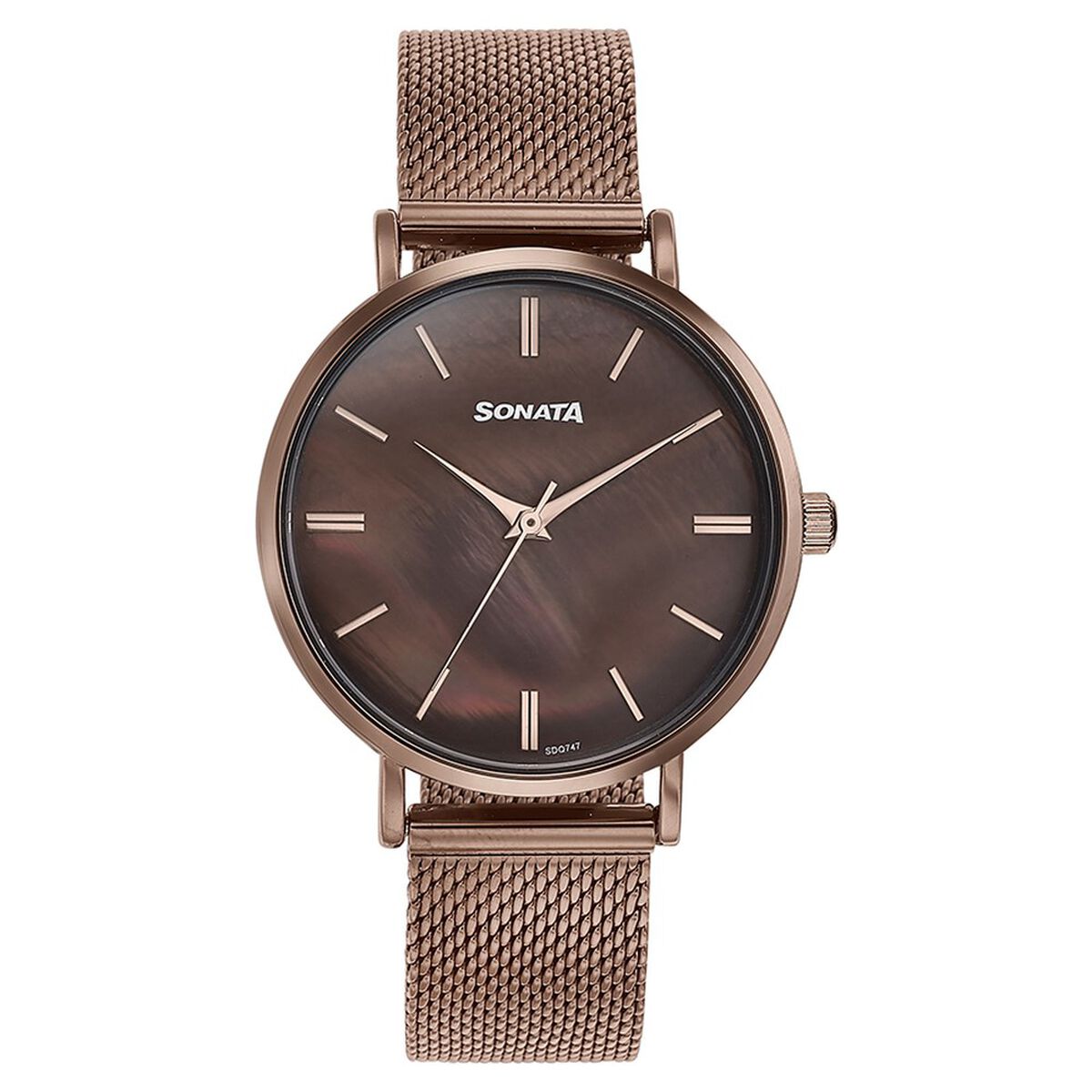 Sonata Quartz Analog Brown Dial Brown Stainless Steel Strap Watch For Women 2