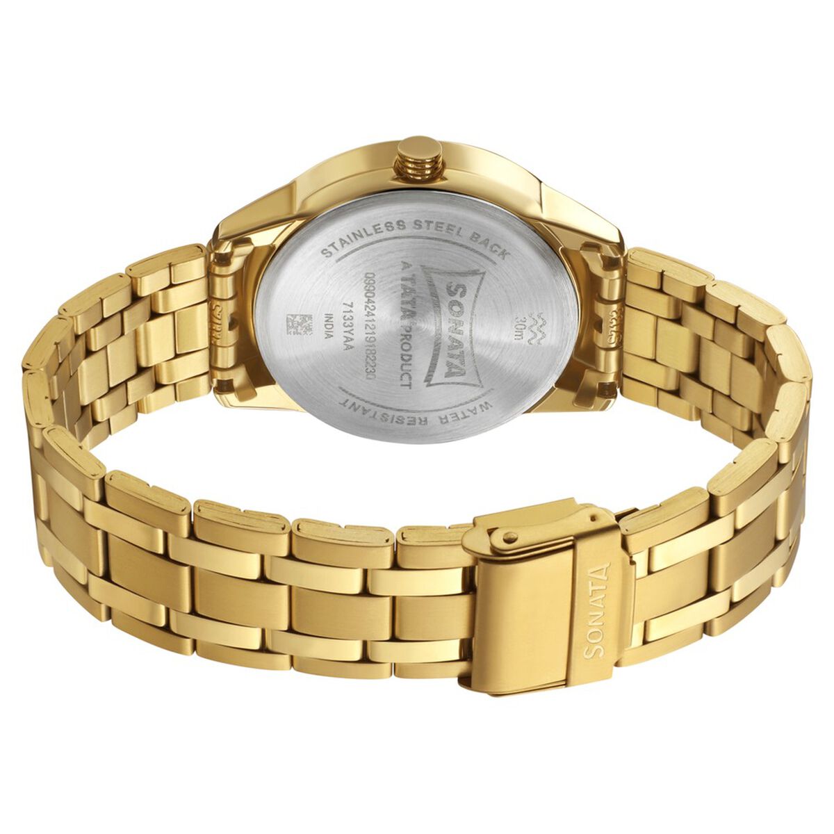 Sonata Quartz Analog with Day and Date Champagne Dial Stainless Steel Strap Watch for Men 4