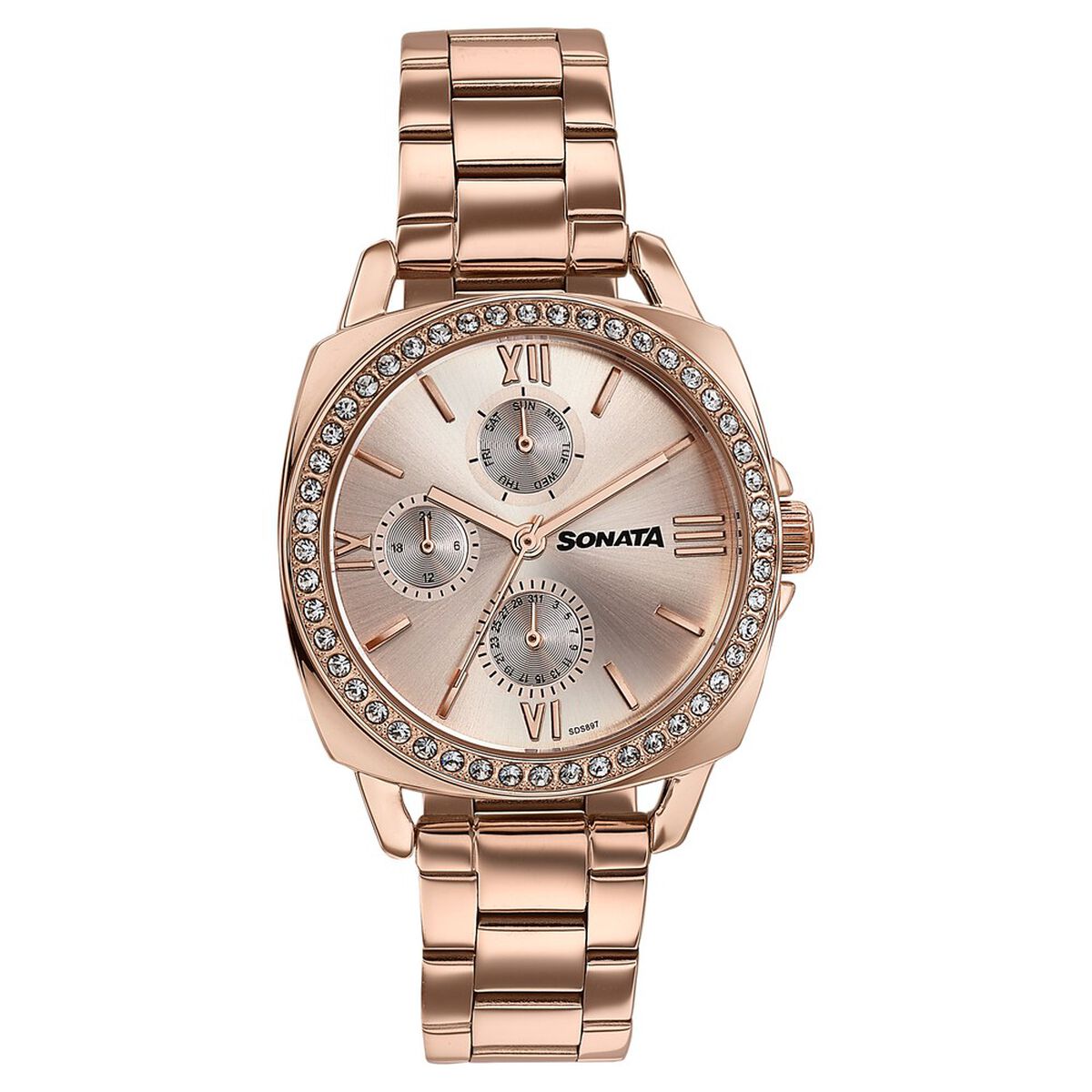 Sonata Festive Quartz Multifunction Rose Gold Dial Rose Gold Metal Strap Watch For Women 1