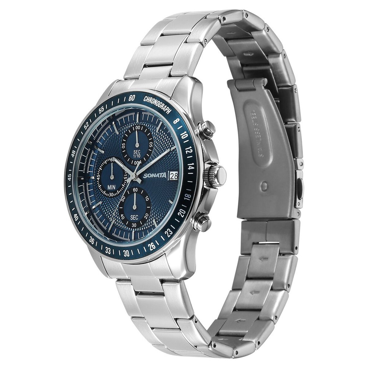 Sonata Chronos Quartz Analog with Date Blue Dial Silver Colour Stainless Steel Strap Watch For Men 2