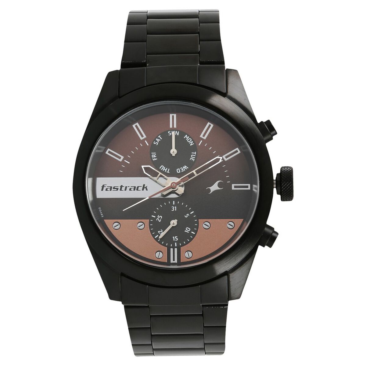 Fastrack All Nighters Quartz Multifunction Brown Dial Metal Strap Watch for Guys 1