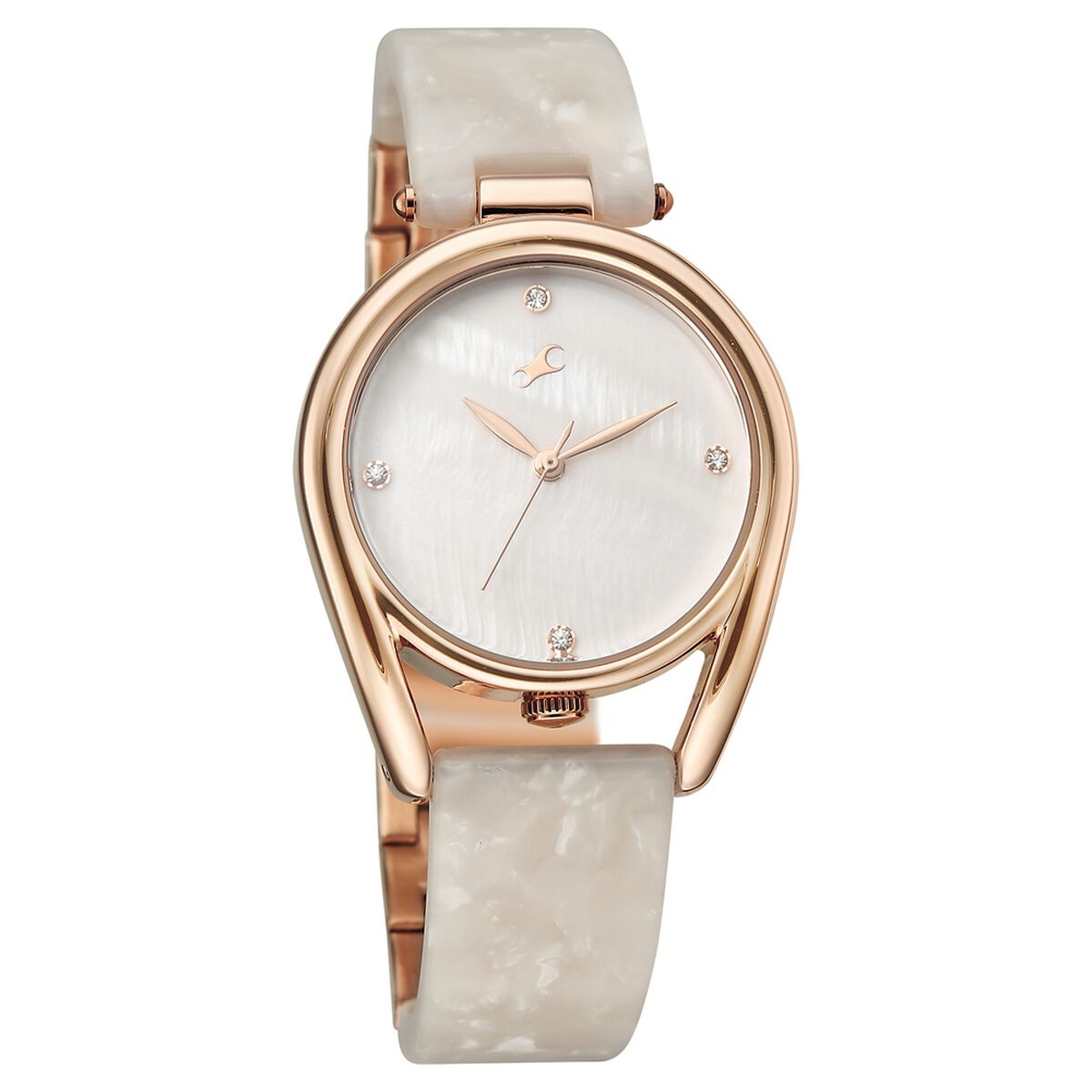 Fastrack Younique Quartz Analog Mother of Pearl Dial Two Toned Acetate & Metal Strap Watch For Girls 2