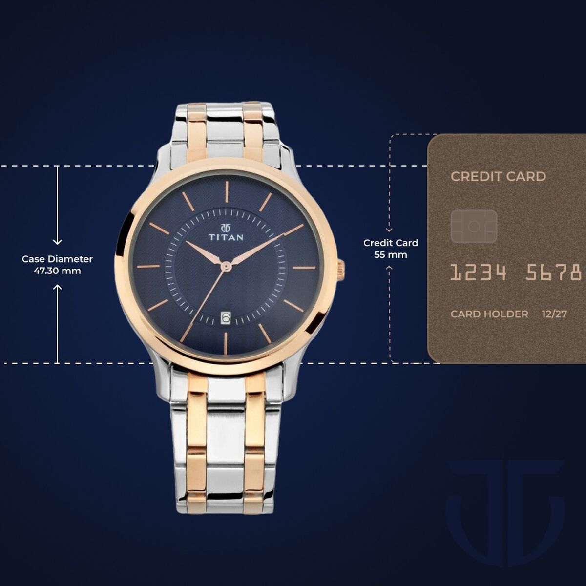 Titan Quartz Analog with Date Blue Dial Stainless Steel Strap Watch for Men 3