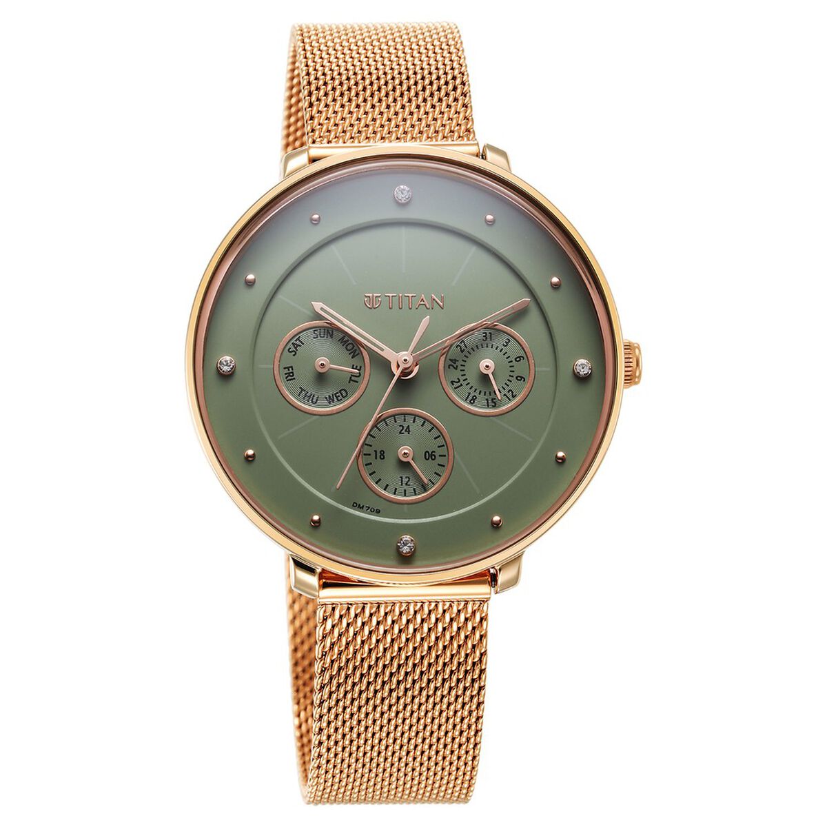 Titan Neo Quartz Multifunction Green Dial Stainless Steel Strap Watch for Women 1