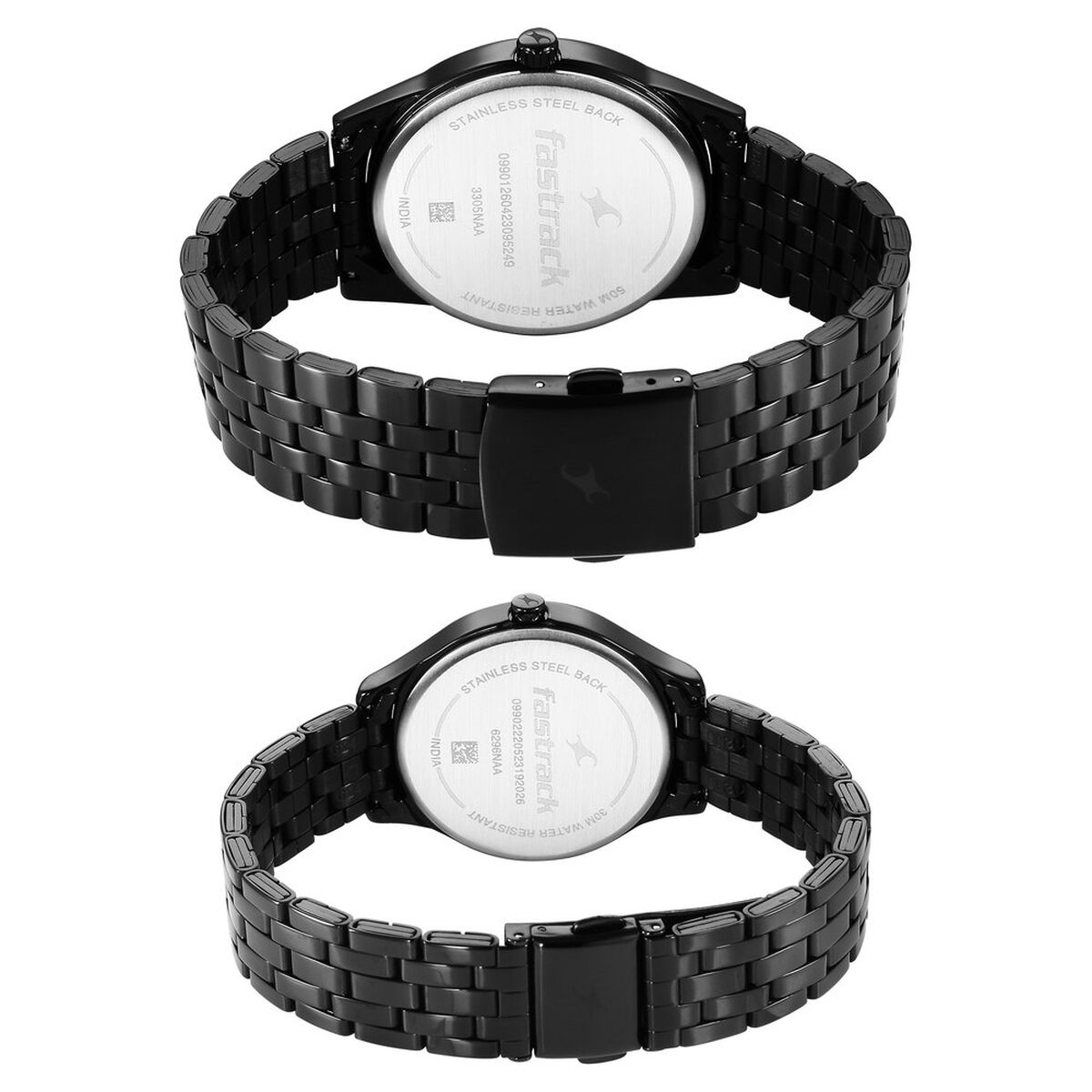 Fastrack Mixmatched Quartz Analog Black Dial Black Stainless Steel Strap Watch for Couple 5