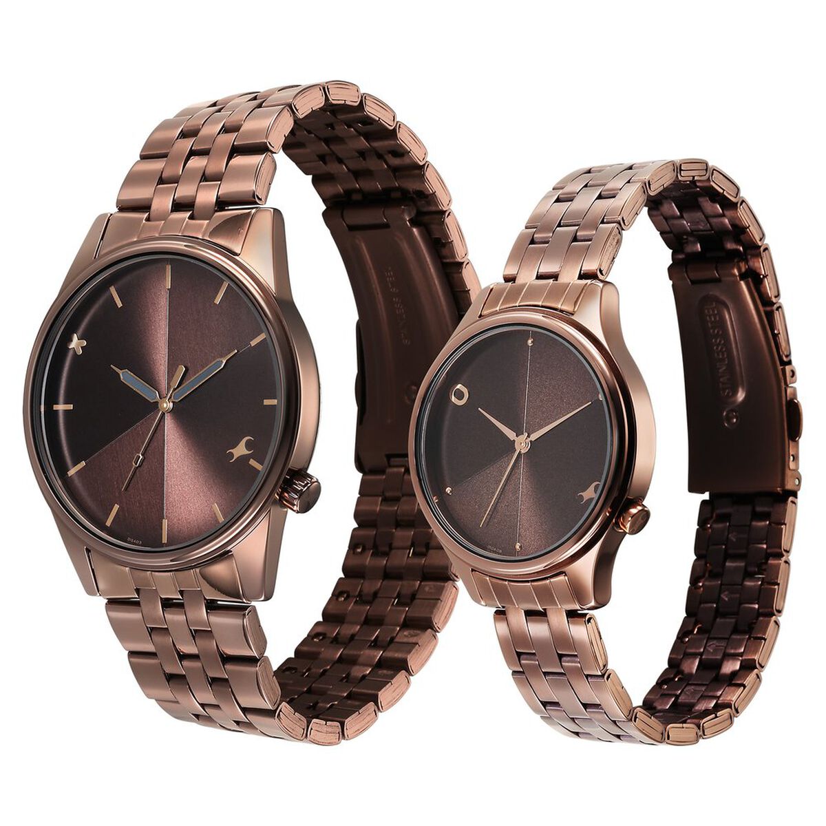 Fastrack Mixmatched Quartz Analog Brown Dial With Brown Metal Strap Watch For Couple 3