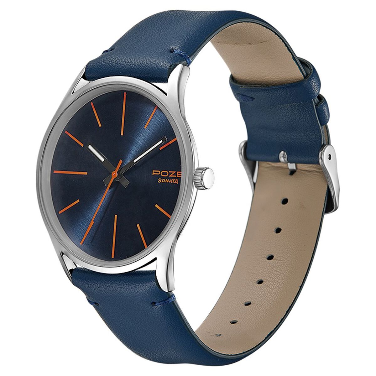 Poze by Sonata Quartz Analog Blue Dial PU Leather Strap Watch for Men 3