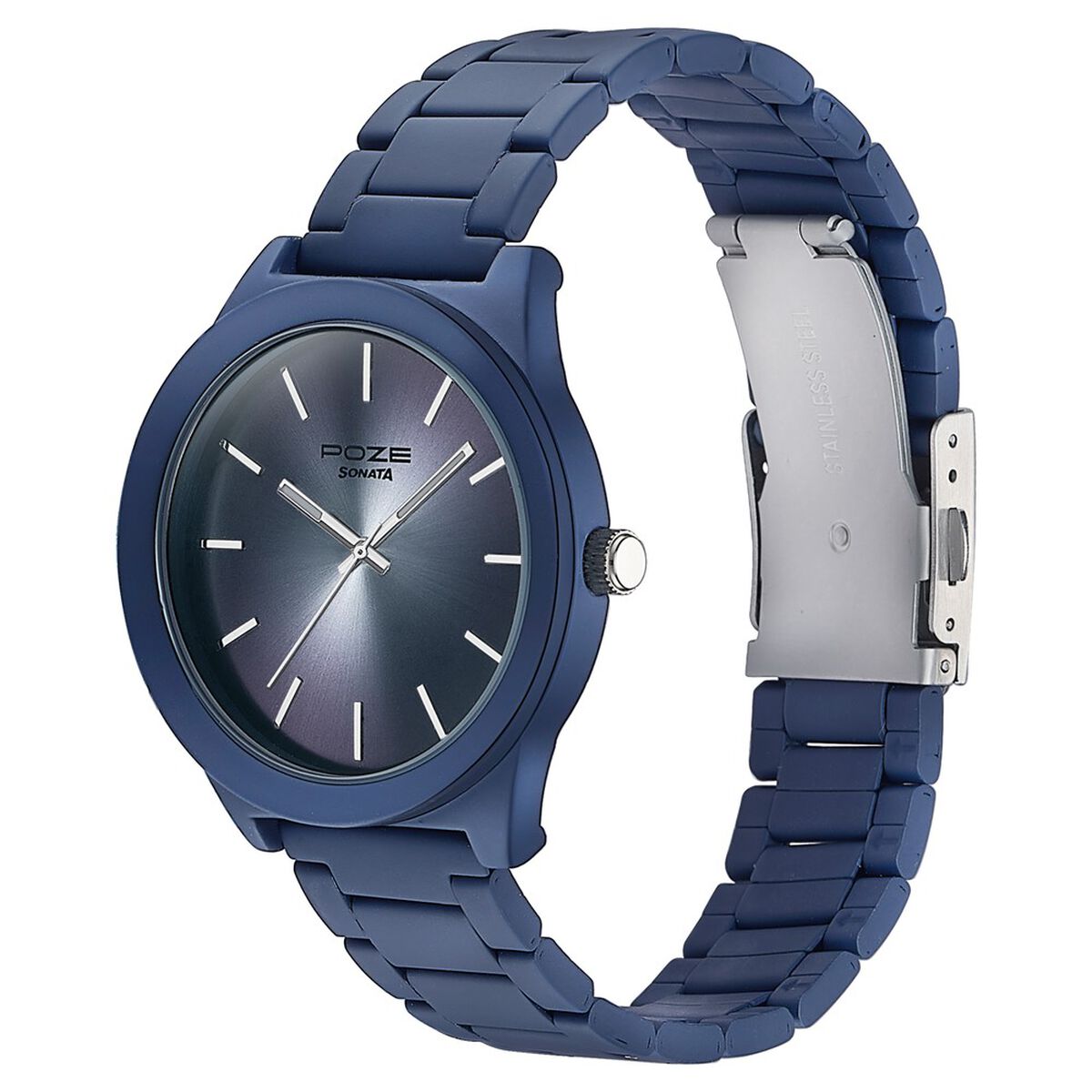 Sonata Poze Quartz Analog Blue Dial Metal Strap Watch For Men 4