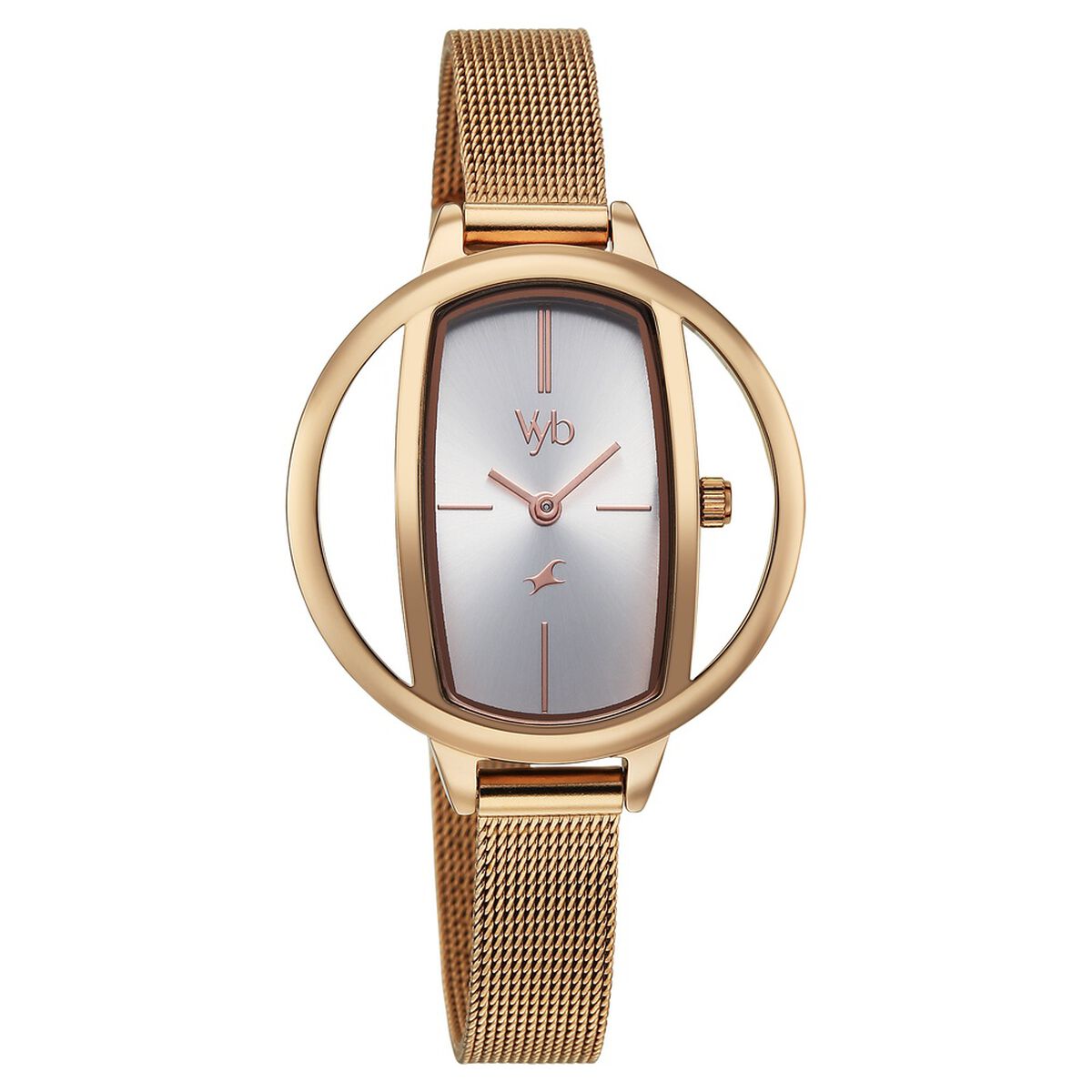 Vyb Charmer By Fastrack Quartz Analog Silver Dial Rose Gold Stainless Steel Strap Watch For Girls 3