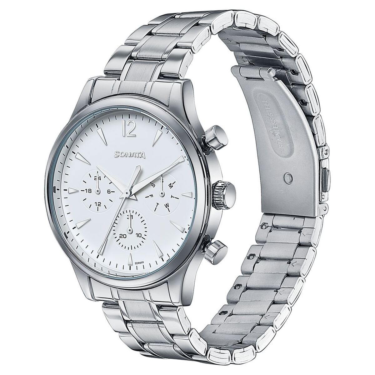 Sonata Wedding Edit Quartz Multifunction Silver Dial Stainless Steel Strap Watch For Men 4