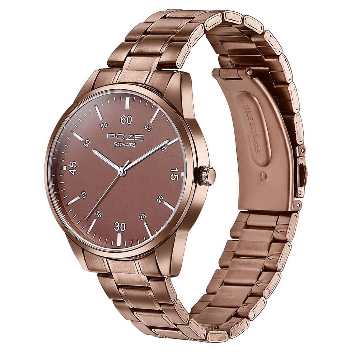 Sonata Poze Quartz Analog Brown Dial Stainless Steel Strap Watch For Men 5