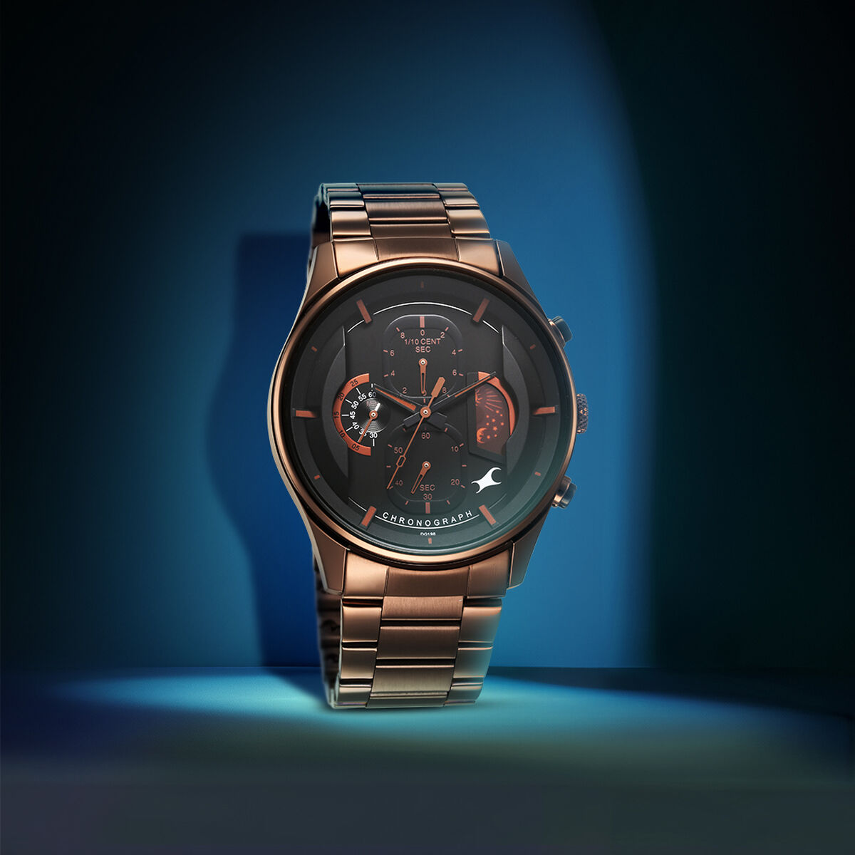 Fastrack Opulence Sun Moon Chronograph Black Dial Brown Metal Strap Analog Quartz Watch For Guys 1