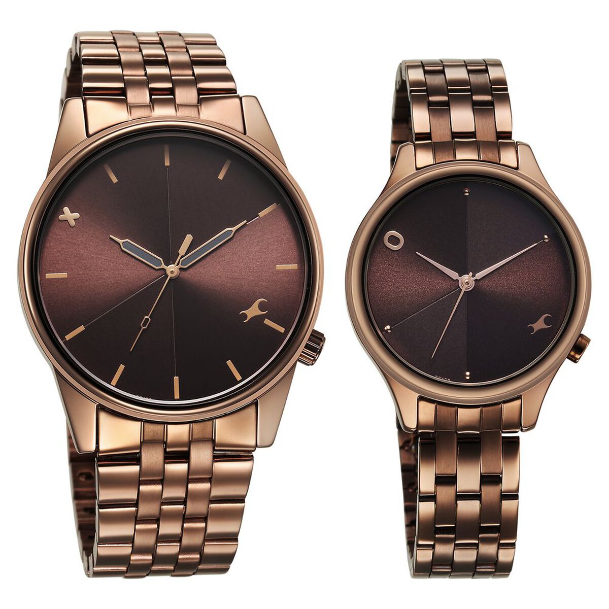 Fastrack Mixmatched Quartz Analog Brown Dial With Brown Metal Strap Watch For Couple 2