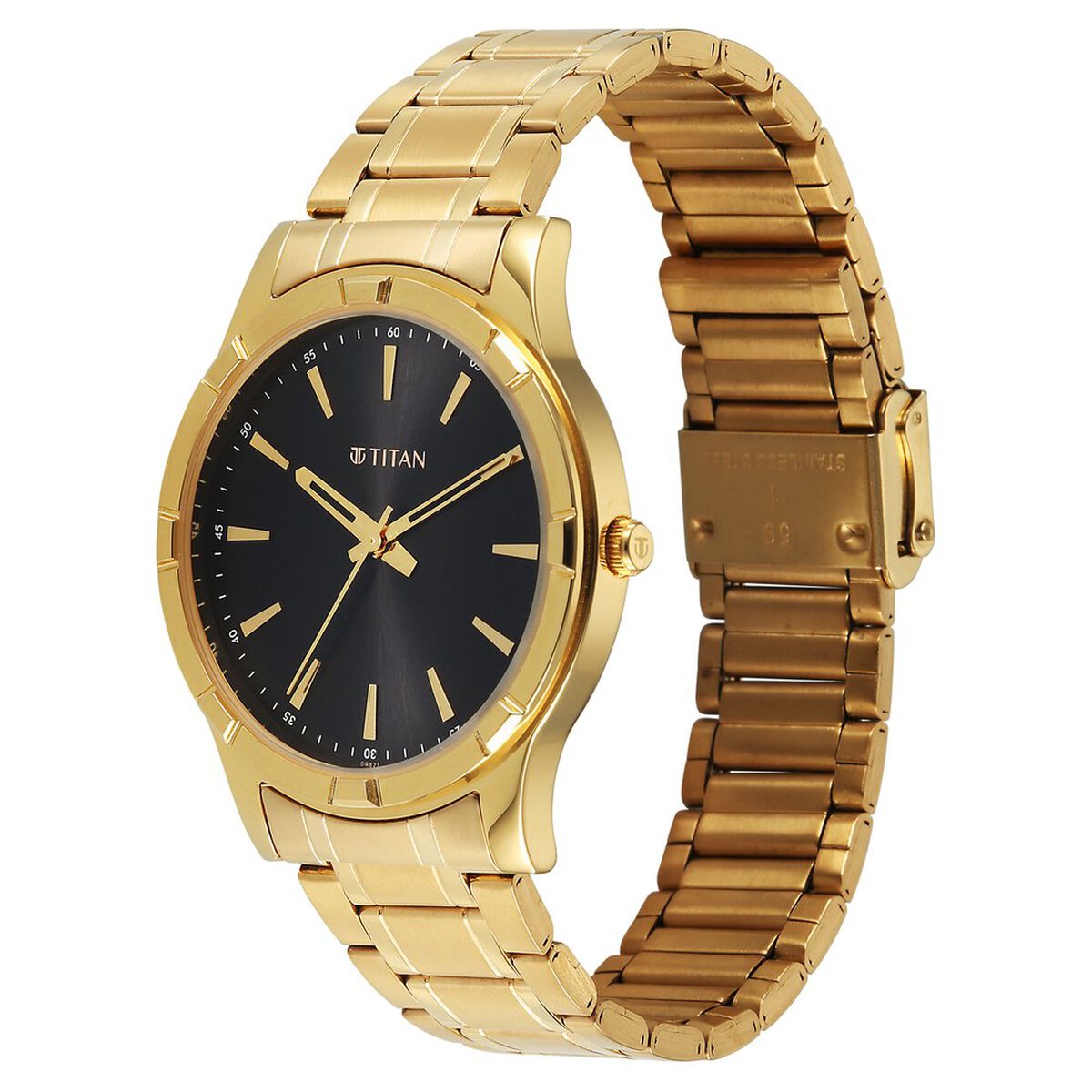 Titan Karishma Quartz Analog Black Dial Golden Stainless Steel Strap Watch For Men 5