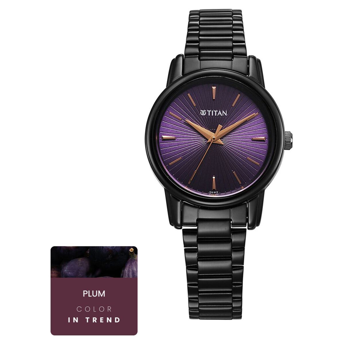 Titan Karishma Quartz Analog Purple Dial Black Stainless Steel Strap Watch For Women 1