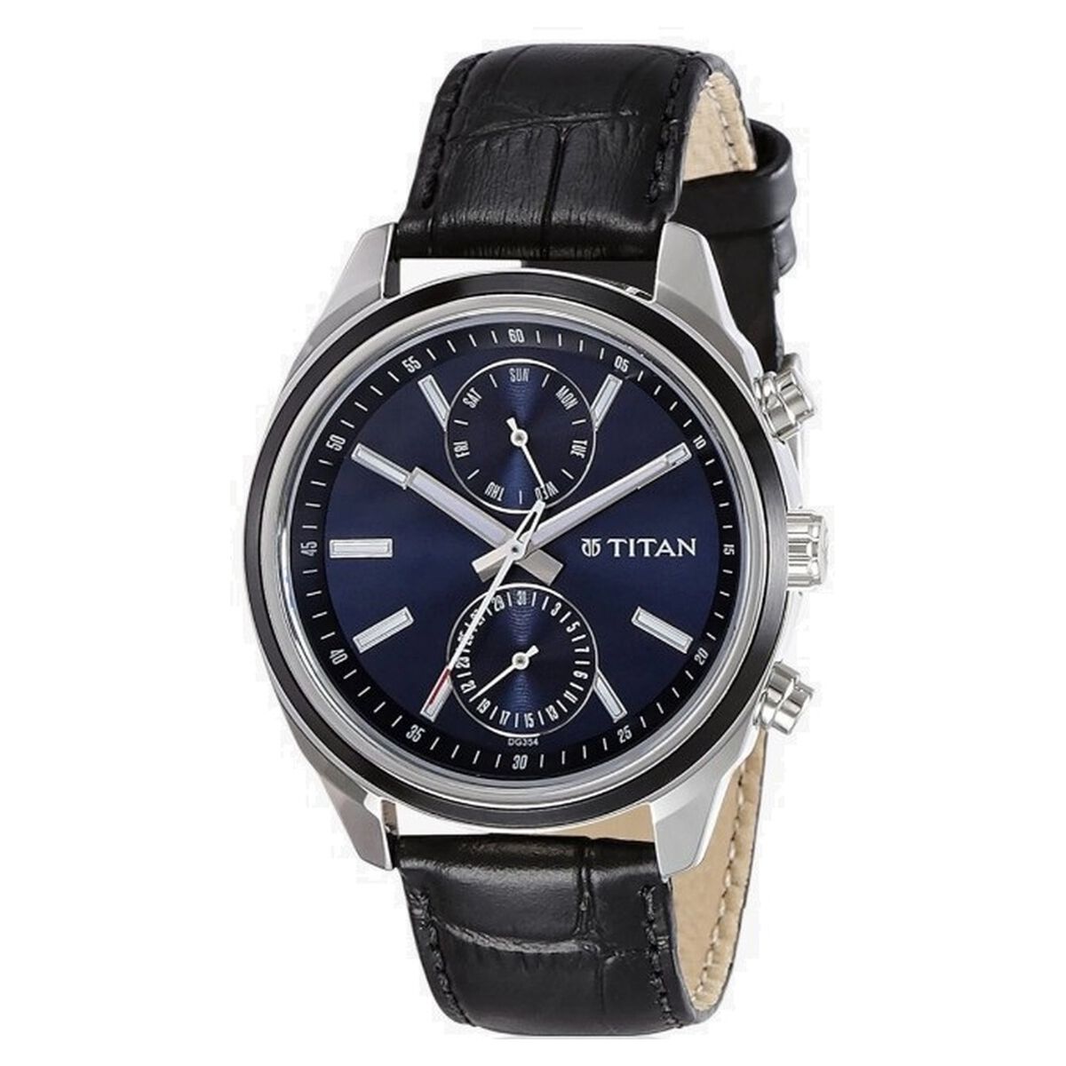 Titan Men's Midnight Precision: Multifunction Blue Dial with Classic Leather Strap Watch 1