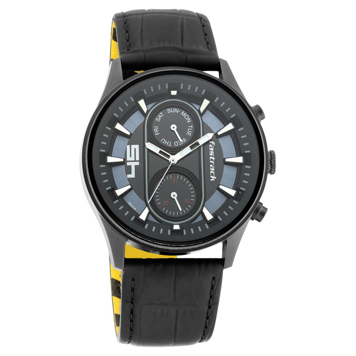 Fastrack Fastfit Quartz Analog with Day and Date Black Dial Leather Strap Watch for Guys 2