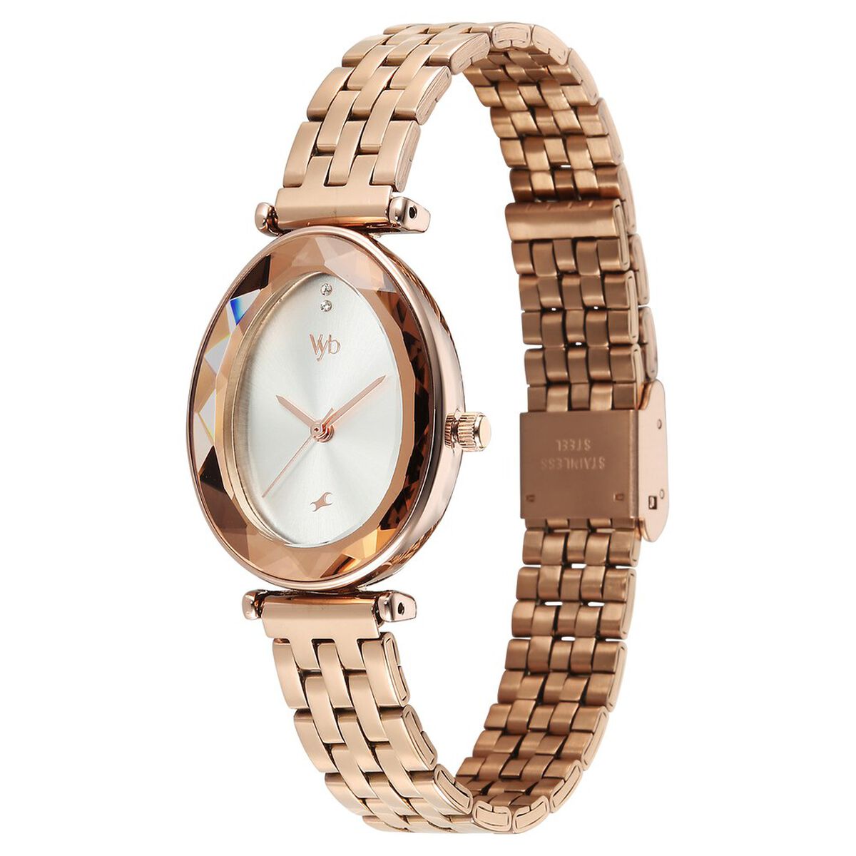Vyb Prodigy By Fastrack Quartz Analog Silver Dial Rose Gold Stainless Steel Strap Watch For Girls 5