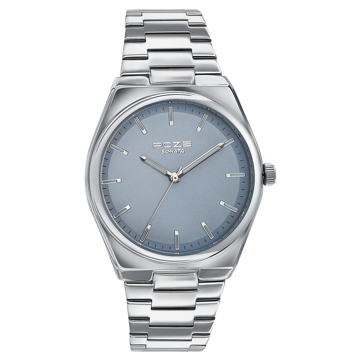 Sonata Poze Quartz Analog Blue Dial Silver Metal Strap Watch For Men 2